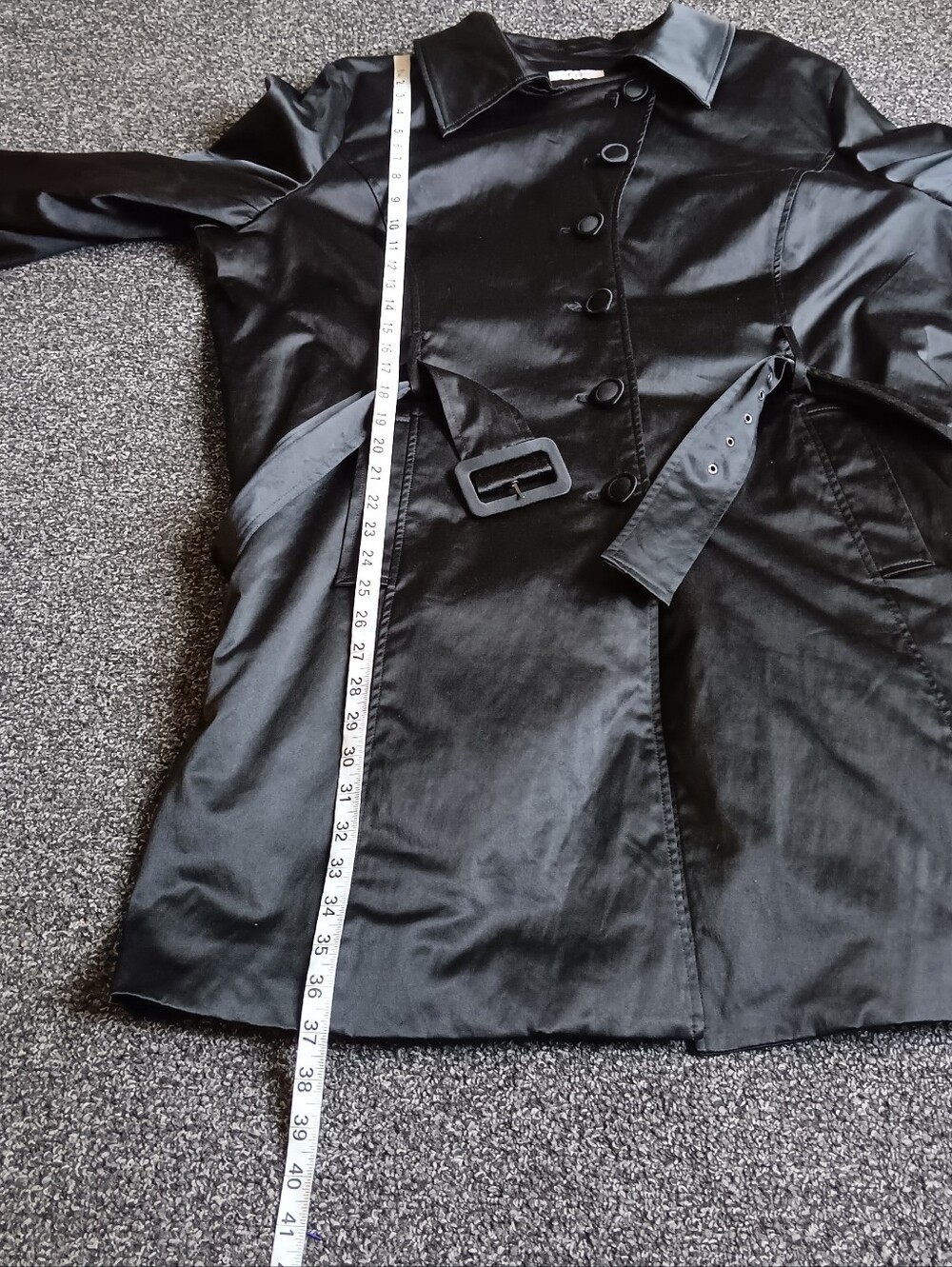 Black Belted Button Up Trench Coat Womens Plus Size 18/20 Dressbarn, Fall - Picture 6 of 9
